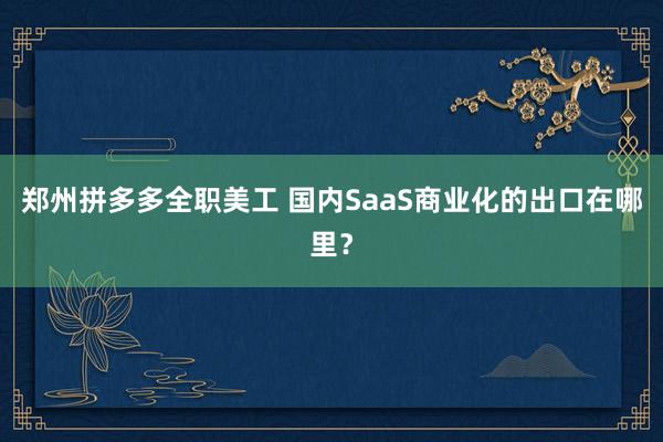 郑州拼多多全职美工 国内SaaS商业化的出口在哪里？