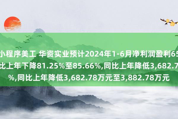 小程序美工 华资实业预计2024年1-6月净利润盈利650万元至850万元,同比上年下降81.25%至85.66%,同比上年降低3,682.78万元至3,882.78万元